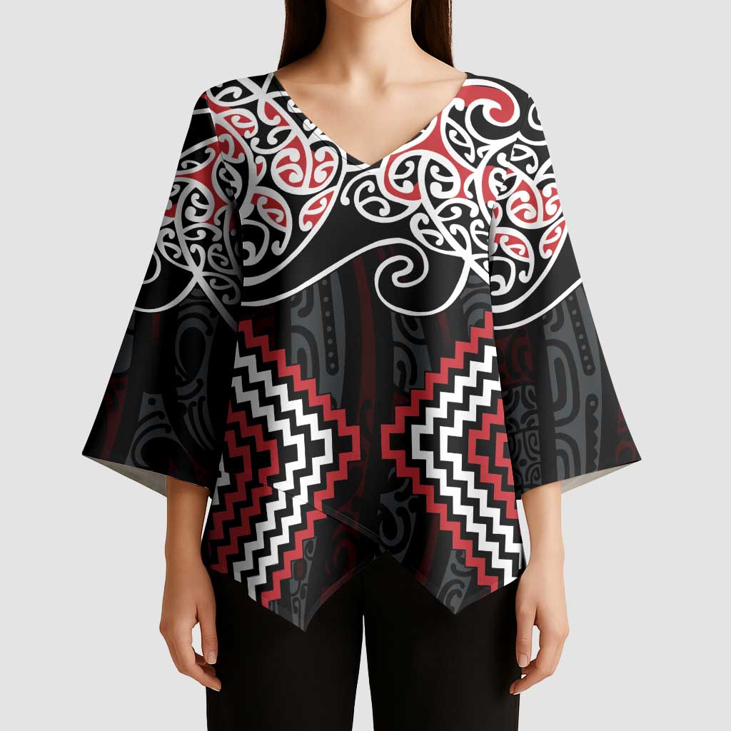 Red Aotearoa Tukutuku Manawa Tapu Kimono Sleeve Blouse Ta Moko Toi Maori - Aussie Hoodie
