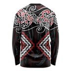 Red Aotearoa Tukutuku Manawa Tapu Long Sleeve Shirt Ta Moko Toi Maori