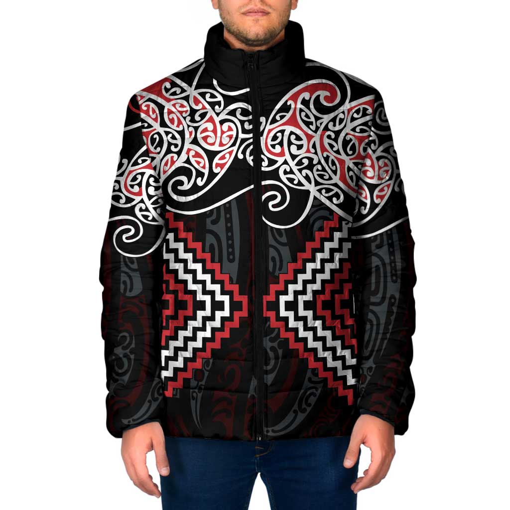 Red Aotearoa Tukutuku Manawa Tapu Padded Jacket Ta Moko Toi Maori - Aussie Hoodie