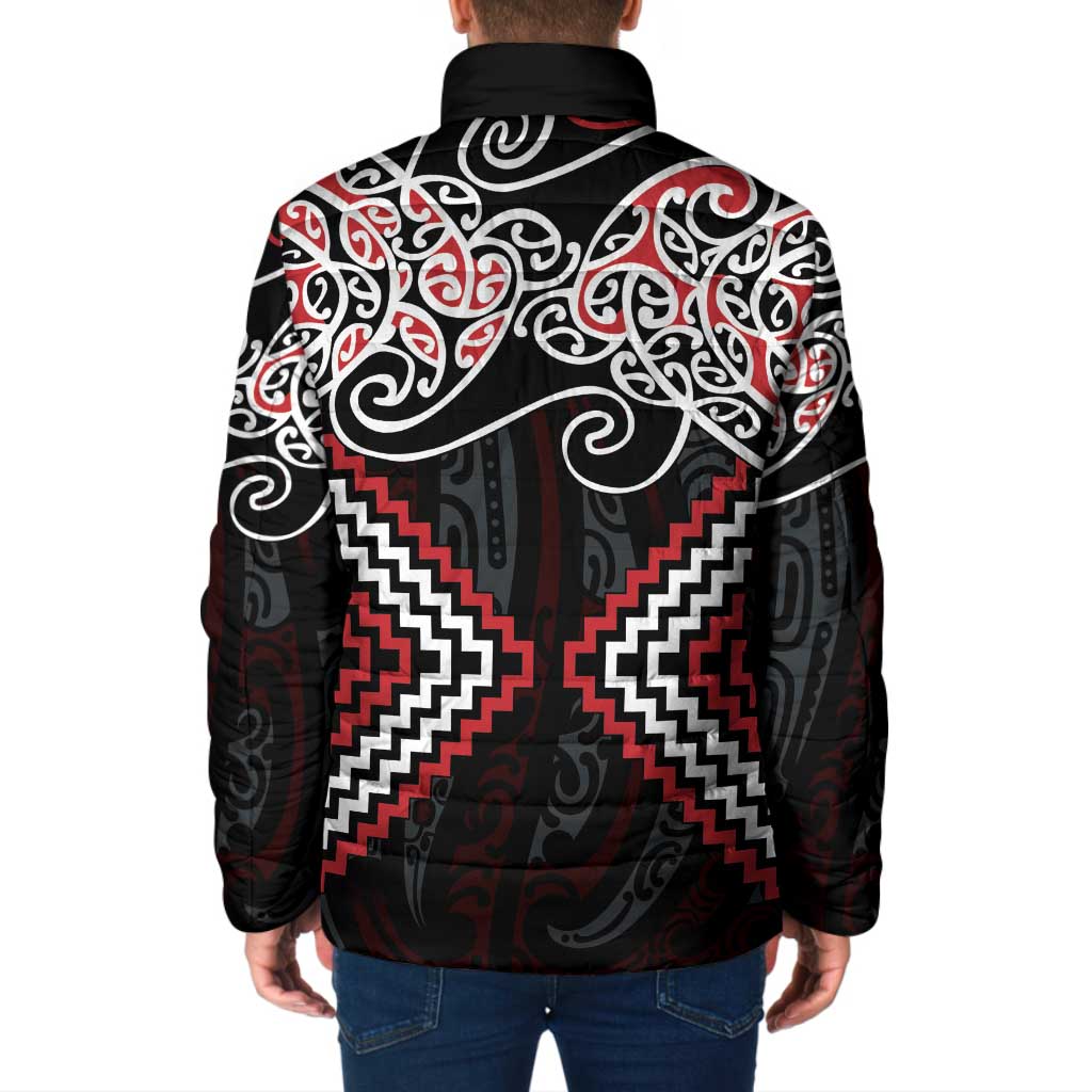 Red Aotearoa Tukutuku Manawa Tapu Padded Jacket Ta Moko Toi Maori - Aussie Hoodie