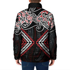 Red Aotearoa Tukutuku Manawa Tapu Padded Jacket Ta Moko Toi Maori - Aussie Hoodie