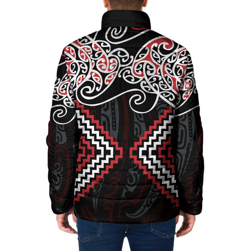 Red Aotearoa Tukutuku Manawa Tapu Padded Jacket Ta Moko Toi Maori - Aussie Hoodie