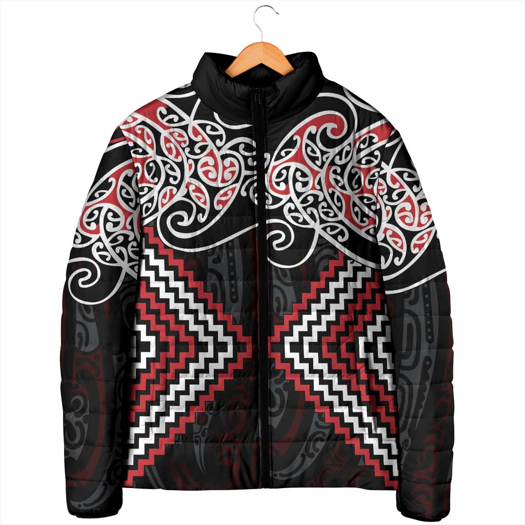 Red Aotearoa Tukutuku Manawa Tapu Padded Jacket Ta Moko Toi Maori - Aussie Hoodie