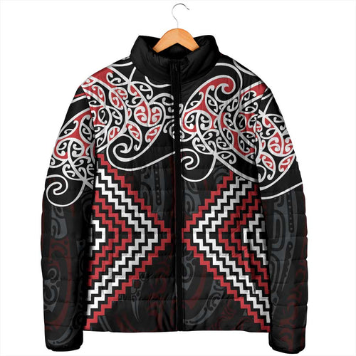 Red Aotearoa Tukutuku Manawa Tapu Padded Jacket Ta Moko Toi Maori - Aussie Hoodie