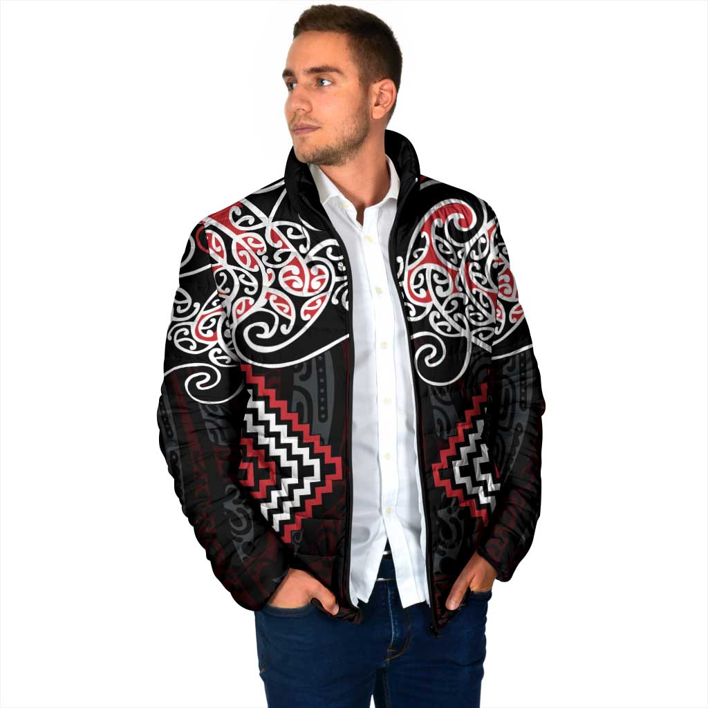 Red Aotearoa Tukutuku Manawa Tapu Padded Jacket Ta Moko Toi Maori - Aussie Hoodie