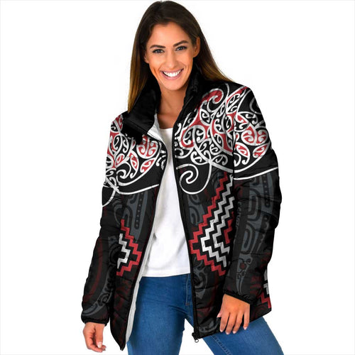 Red Aotearoa Tukutuku Manawa Tapu Padded Jacket Ta Moko Toi Maori - Aussie Hoodie