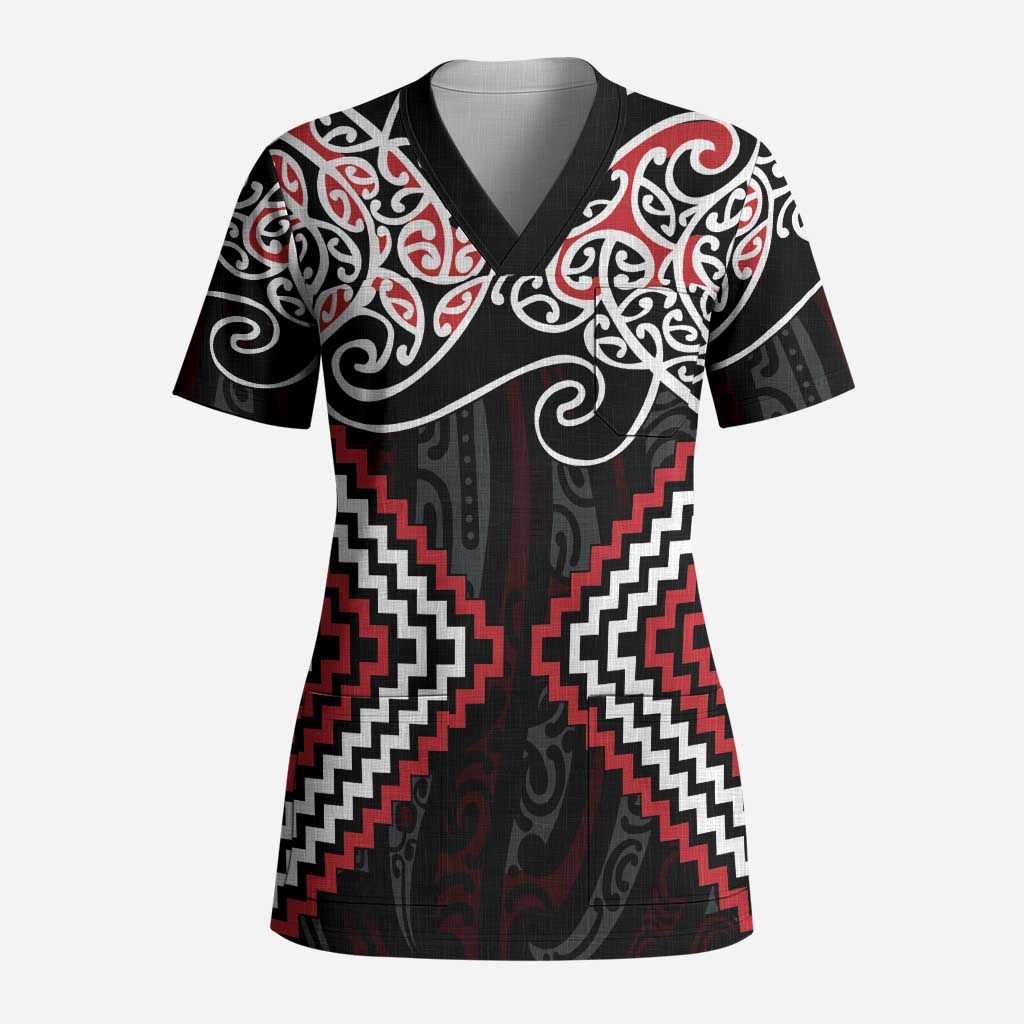 Red Aotearoa Tukutuku Manawa Tapu Scrub Top Ta Moko Toi Maori - Aussie Hoodie
