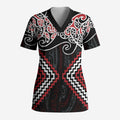 Red Aotearoa Tukutuku Manawa Tapu Scrub Top Ta Moko Toi Maori - Aussie Hoodie