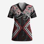 Red Aotearoa Tukutuku Manawa Tapu Scrub Top Ta Moko Toi Maori - Aussie Hoodie