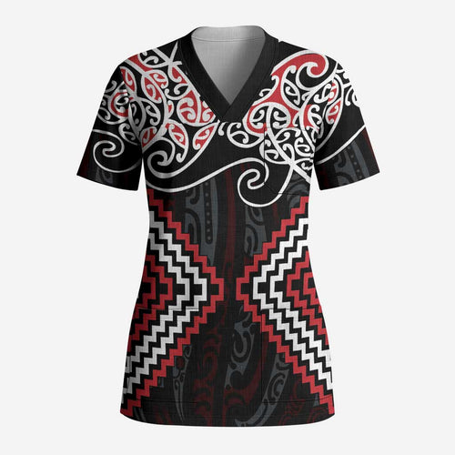 Red Aotearoa Tukutuku Manawa Tapu Scrub Top Ta Moko Toi Maori - Aussie Hoodie
