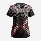 Red Aotearoa Tukutuku Manawa Tapu Scrub Top Ta Moko Toi Maori - Aussie Hoodie