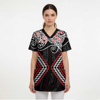 Red Aotearoa Tukutuku Manawa Tapu Scrub Top Ta Moko Toi Maori - Aussie Hoodie