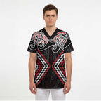 Red Aotearoa Tukutuku Manawa Tapu Scrub Top Ta Moko Toi Maori - Aussie Hoodie