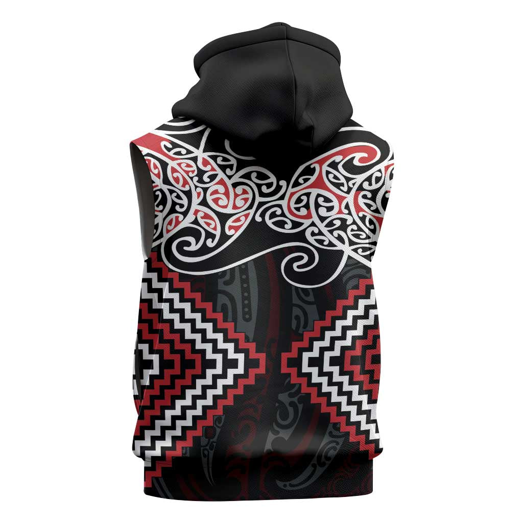 Red Aotearoa Tukutuku Manawa Tapu Sleeveless Hoodie Ta Moko Toi Maori - Aussie Hoodie
