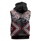 Red Aotearoa Tukutuku Manawa Tapu Sleeveless Hoodie Ta Moko Toi Maori - Aussie Hoodie