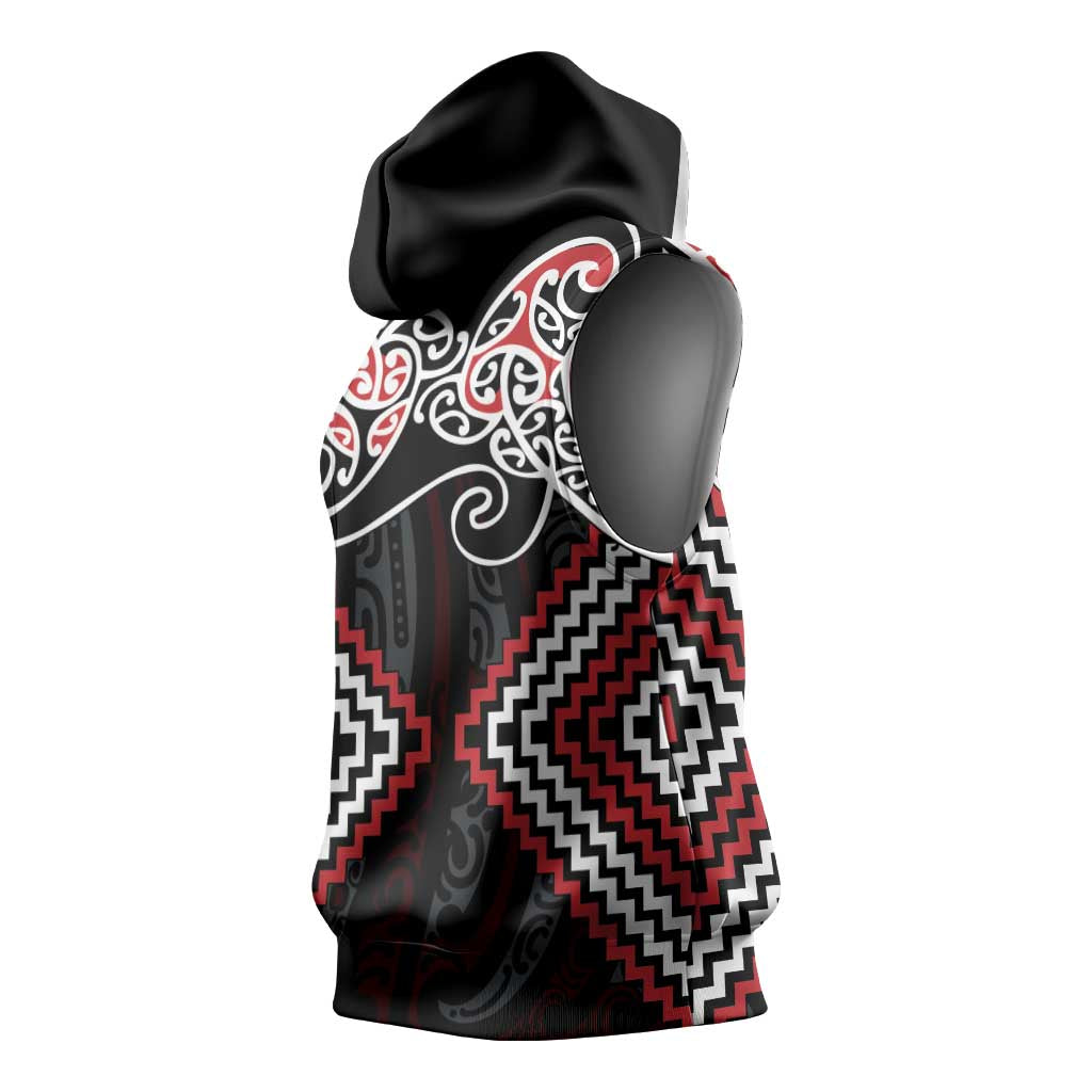 Red Aotearoa Tukutuku Manawa Tapu Sleeveless Hoodie Ta Moko Toi Maori - Aussie Hoodie