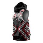 Red Aotearoa Tukutuku Manawa Tapu Sleeveless Hoodie Ta Moko Toi Maori - Aussie Hoodie
