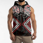 Red Aotearoa Tukutuku Manawa Tapu Sleeveless Hoodie Ta Moko Toi Maori - Aussie Hoodie