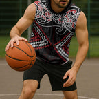 Red Aotearoa Tukutuku Manawa Tapu Sleeveless Hoodie Ta Moko Toi Maori - Aussie Hoodie