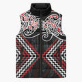 Red Aotearoa Tukutuku Manawa Tapu Sleeveless Puffer Jacket Ta Moko Toi Maori - Aussie Hoodie