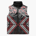 Red Aotearoa Tukutuku Manawa Tapu Sleeveless Puffer Jacket Ta Moko Toi Maori - Aussie Hoodie