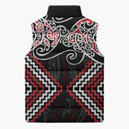 Red Aotearoa Tukutuku Manawa Tapu Sleeveless Puffer Jacket Ta Moko Toi Maori - Aussie Hoodie
