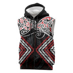 Red Aotearoa Tukutuku Manawa Tapu Sleeveless Zip Hoodie Ta Moko Toi Maori LT9