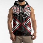 Red Aotearoa Tukutuku Manawa Tapu Sleeveless Zip Hoodie Ta Moko Toi Maori LT9