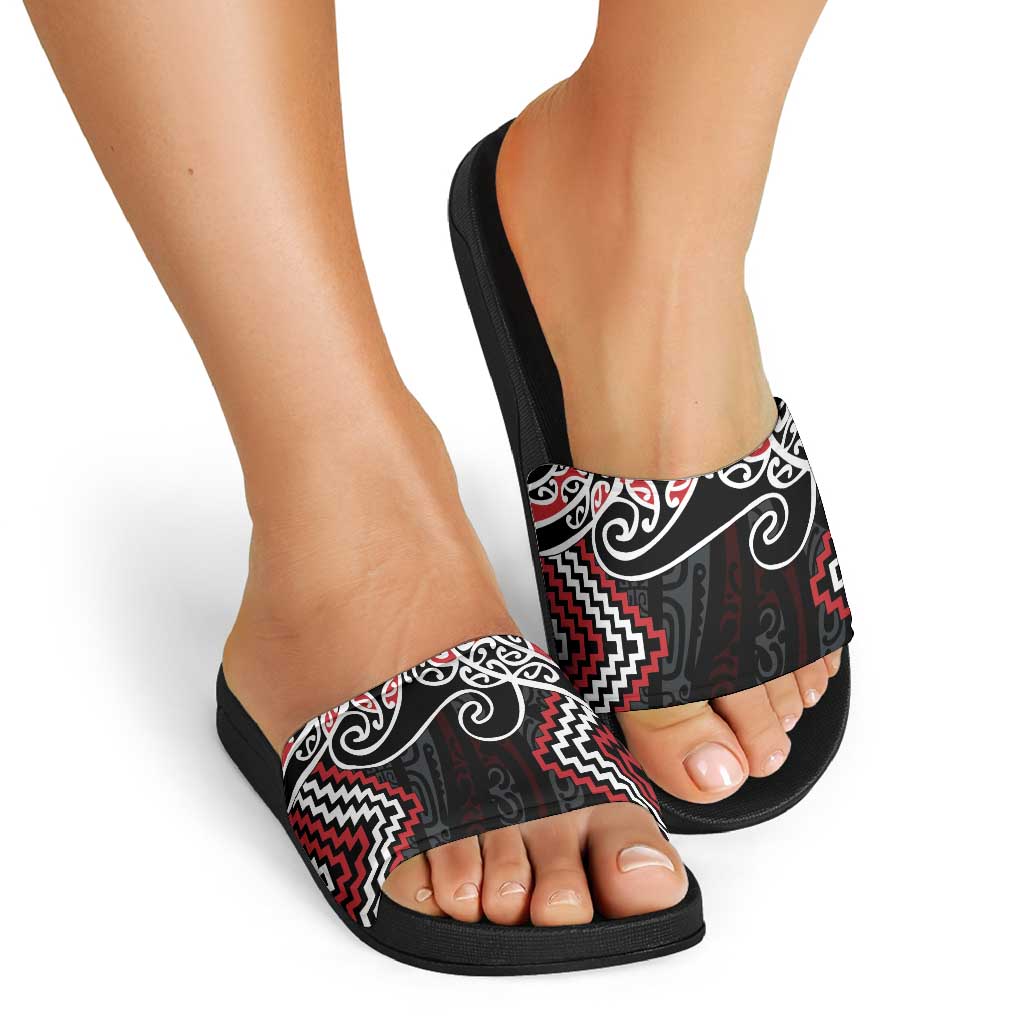 Red Aotearoa Tukutuku Manawa Tapu Slide Sandals Ta Moko Toi Maori - Aussie Hoodie