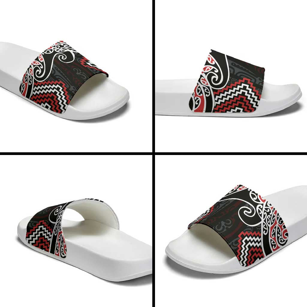 Red Aotearoa Tukutuku Manawa Tapu Slide Sandals Ta Moko Toi Maori - Aussie Hoodie