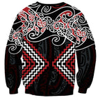 Red Aotearoa Tukutuku Manawa Tapu Sweatshirt Ta Moko Toi Maori