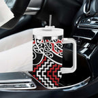 Red Aotearoa Tukutuku Manawa Tapu Tumbler With Handle Ta Moko Toi Maori