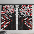 Red Aotearoa Tukutuku Manawa Tapu Window Curtain Ta Moko Toi Maori