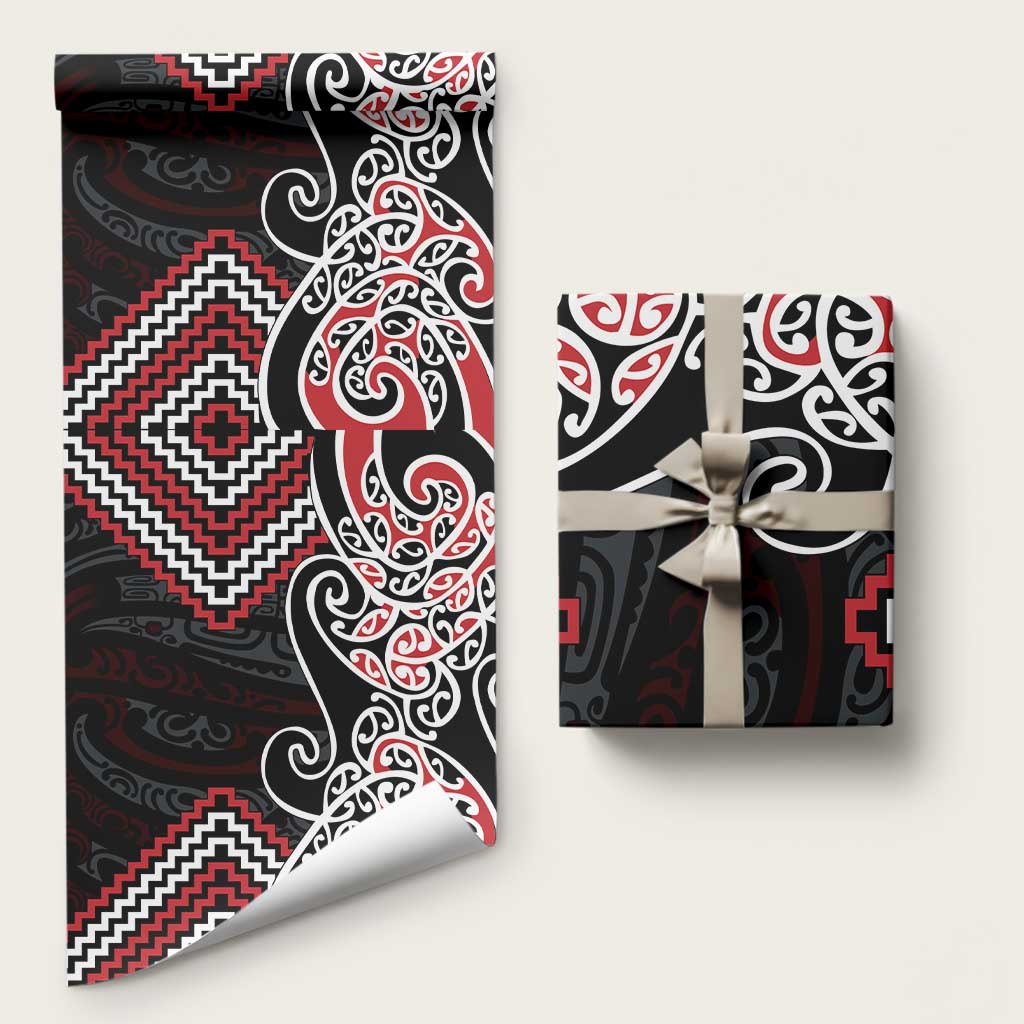 Red Aotearoa Tukutuku Manawa Tapu Wrapping Paper Ta Moko Toi Maori - Aussie Hoodie