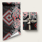 Red Aotearoa Tukutuku Manawa Tapu Wrapping Paper Ta Moko Toi Maori - Aussie Hoodie