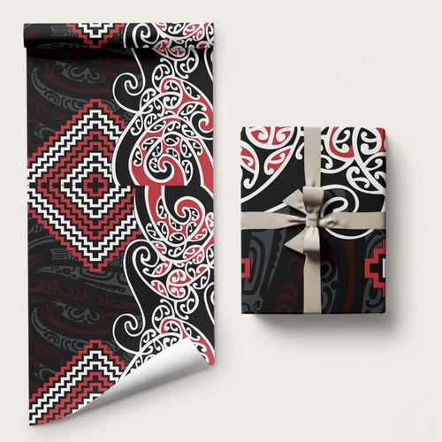 Red Aotearoa Tukutuku Manawa Tapu Wrapping Paper Ta Moko Toi Maori - Aussie Hoodie