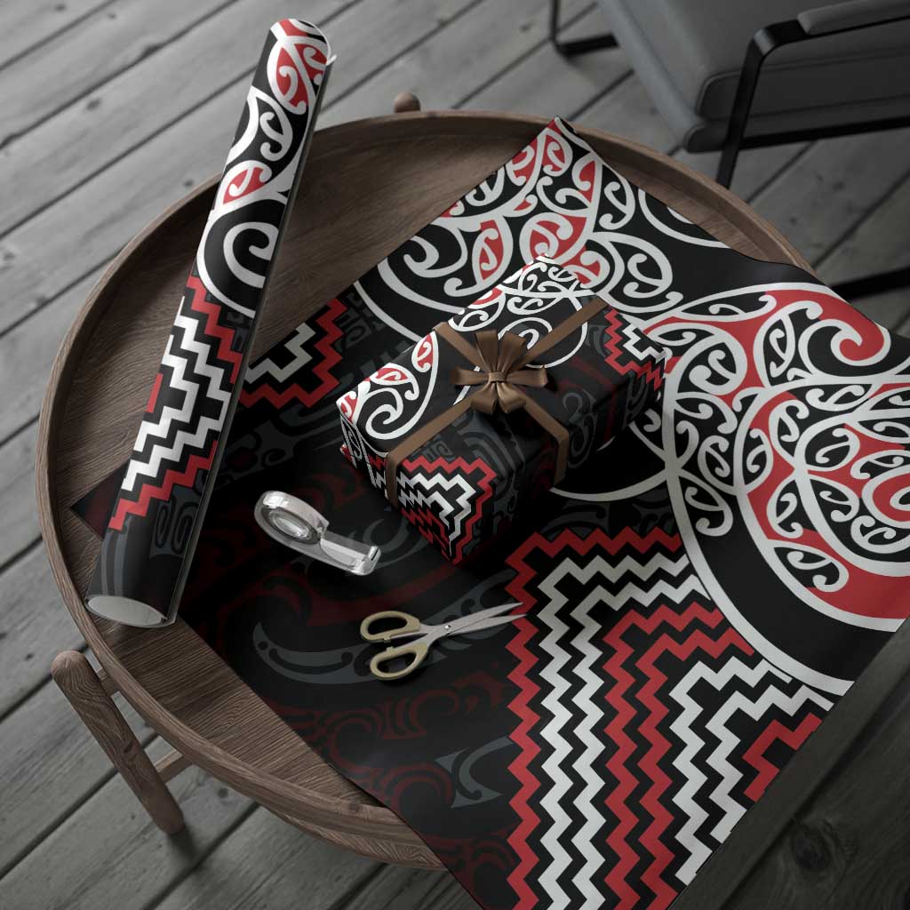 Red Aotearoa Tukutuku Manawa Tapu Wrapping Paper Ta Moko Toi Maori - Aussie Hoodie