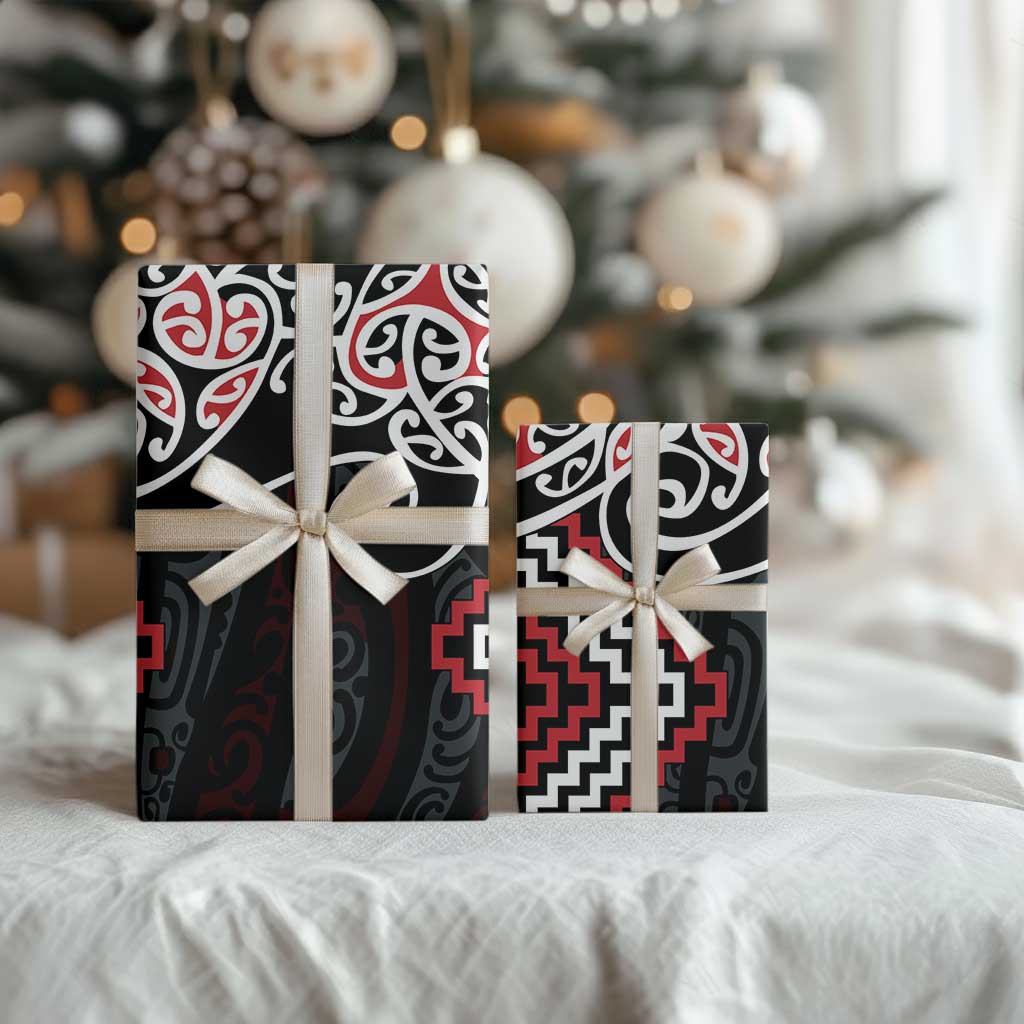 Red Aotearoa Tukutuku Manawa Tapu Wrapping Paper Ta Moko Toi Maori - Aussie Hoodie