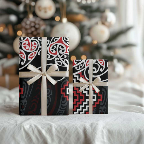 Red Aotearoa Tukutuku Manawa Tapu Wrapping Paper Ta Moko Toi Maori - Aussie Hoodie