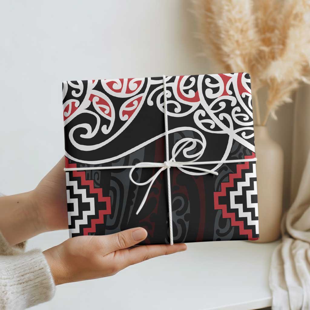 Red Aotearoa Tukutuku Manawa Tapu Wrapping Paper Ta Moko Toi Maori - Aussie Hoodie