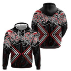 Red Aotearoa Tukutuku Manawa Tapu Zip Hoodie Ta Moko Toi Maori