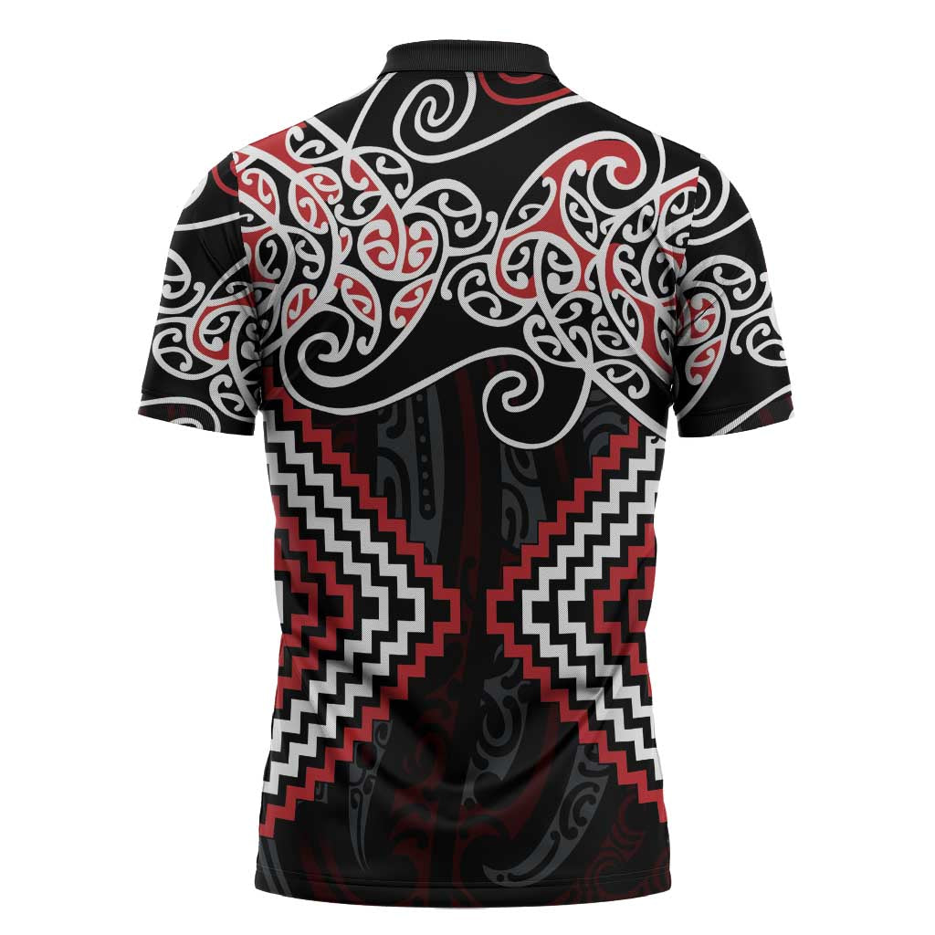Red Aotearoa Tukutuku Manawa Tapu Zipper Polo Shirt Ta Moko Toi Maori - Aussie Hoodie