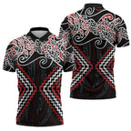 Red Aotearoa Tukutuku Manawa Tapu Zipper Polo Shirt Ta Moko Toi Maori - Aussie Hoodie