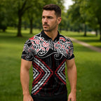 Red Aotearoa Tukutuku Manawa Tapu Zipper Polo Shirt Ta Moko Toi Maori - Aussie Hoodie
