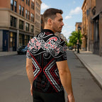 Red Aotearoa Tukutuku Manawa Tapu Zipper Polo Shirt Ta Moko Toi Maori - Aussie Hoodie