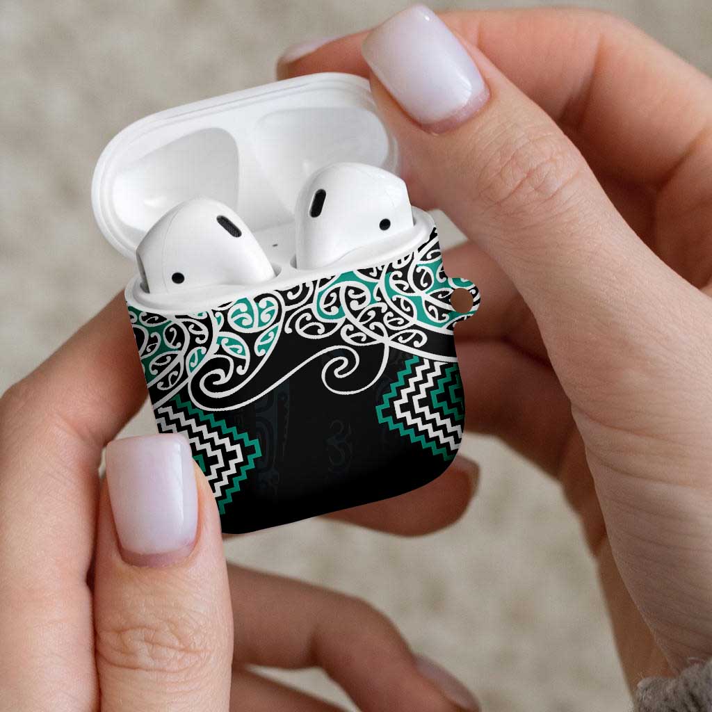 Turquoise Aotearoa Tukutuku Manawa Tapu AirPods Case Ta Moko Toi Maori - Aussie Hoodie