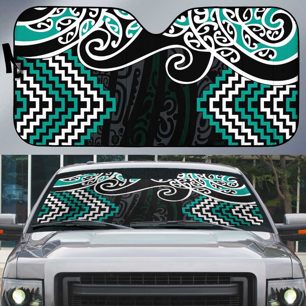 Turquoise Aotearoa Tukutuku Manawa Tapu Auto Sun Shade Ta Moko Toi Maori - Aussie Hoodie