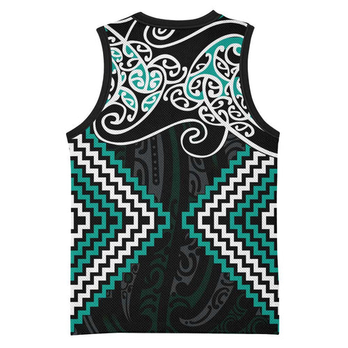 Turquoise Aotearoa Tukutuku Manawa Tapu Basketball Jersey Ta Moko Toi Maori - Aussie Hoodie