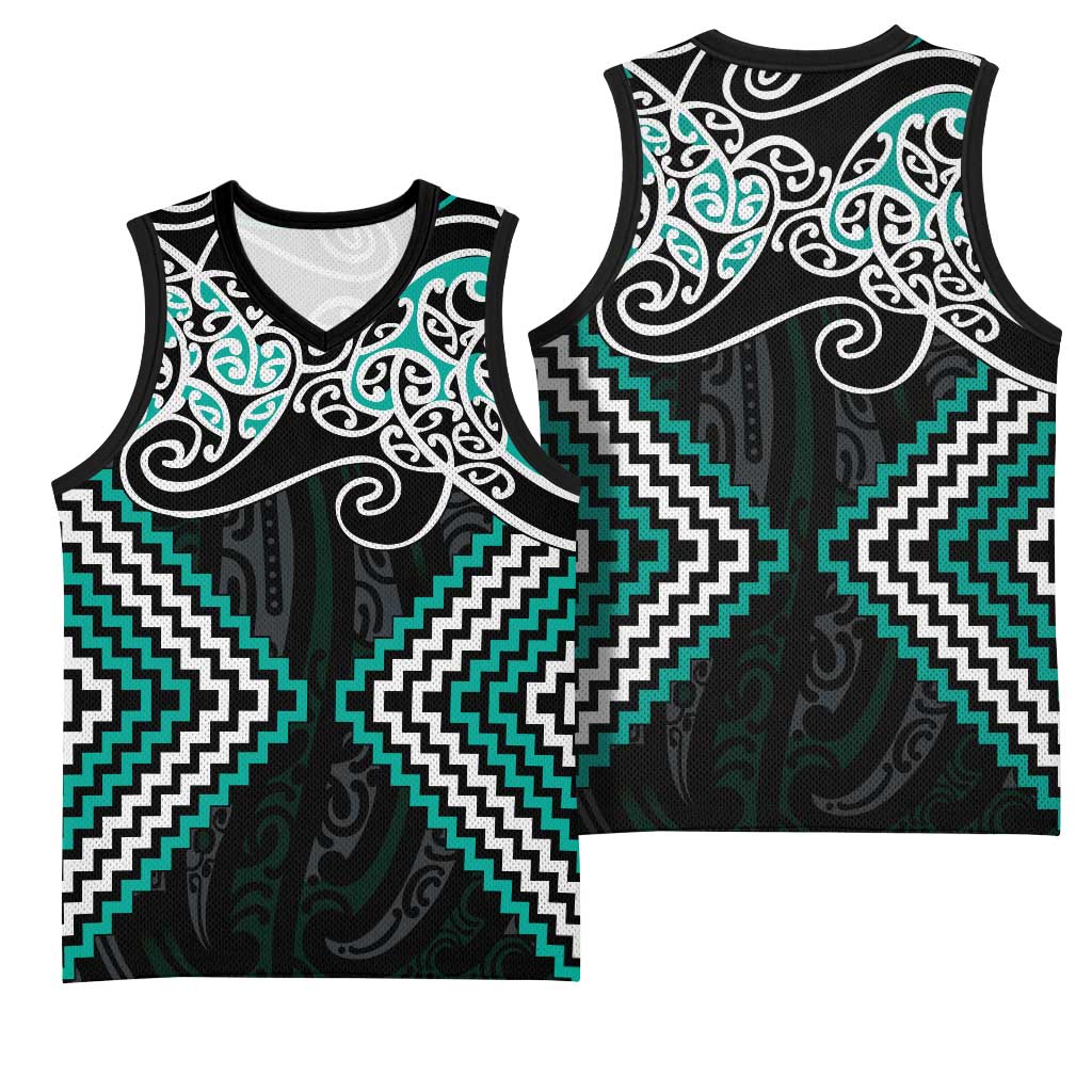 Turquoise Aotearoa Tukutuku Manawa Tapu Basketball Jersey Ta Moko Toi Maori - Aussie Hoodie