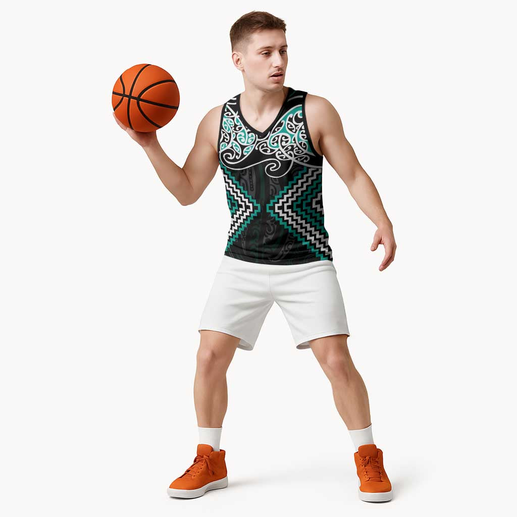 Turquoise Aotearoa Tukutuku Manawa Tapu Basketball Jersey Ta Moko Toi Maori - Aussie Hoodie